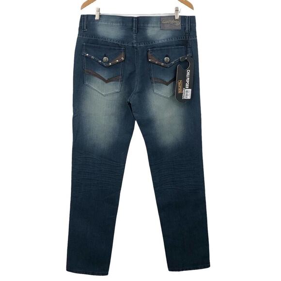 Chili Pepper Men's Jeans 36 Straight Leg Embellished Distressed Med Wash NWT - Picture 1 of 8